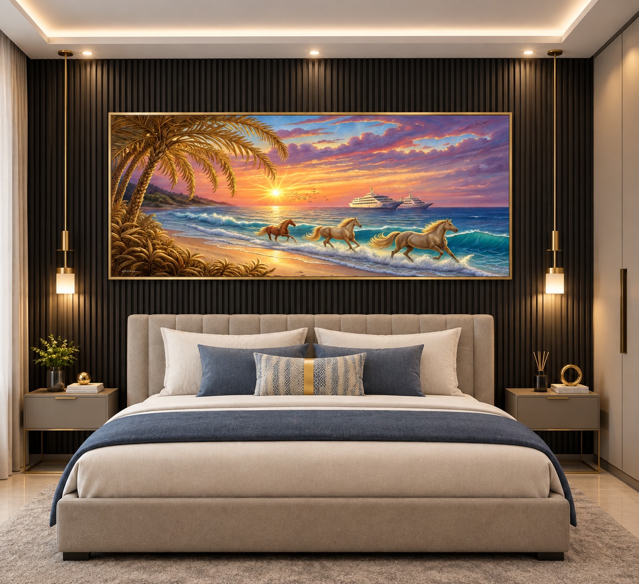 Glora Sheet GS02AA004 Golden Coastal Horses applied in Contemporary Villa Living Room