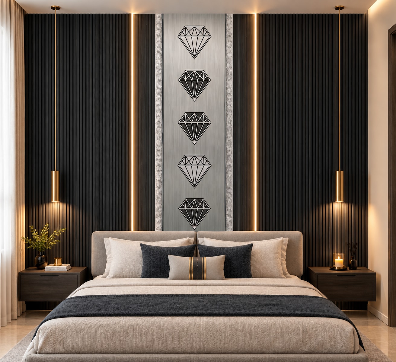 Glora Sheet GS09DD003 Solitaire Diamond applied on Luxury Dressing Room Vanity Wall