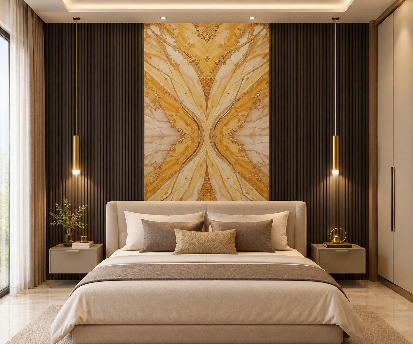 Glora Sheet GS01AA001 golden honey onyx butterfly bookmatched marble panel with gilded filigree veins