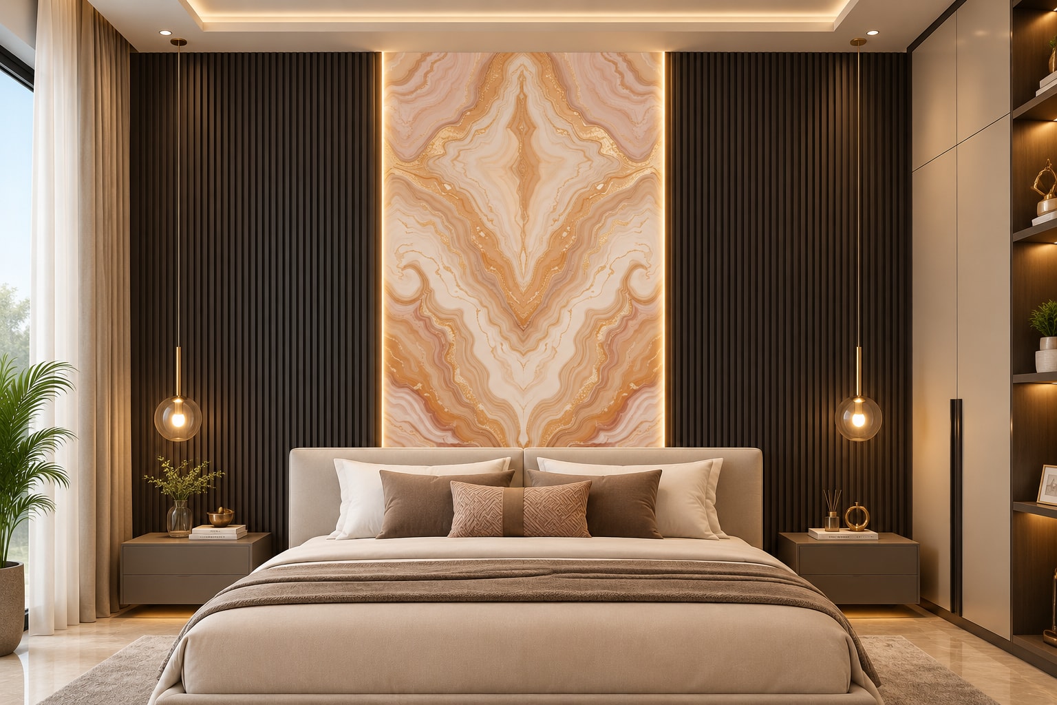 Glora Sheet GS01AA005 champagne travertine chevron wave agate marble panel with gold contour veins