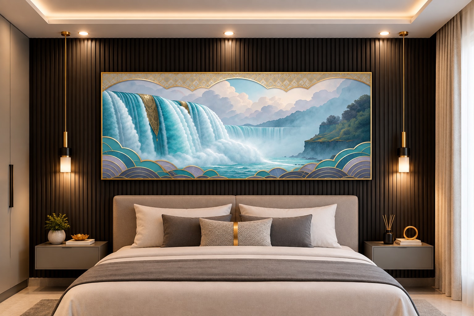 Glora Sheet GS03AA011 Niagara Waterfall applied on Grand Living Room Focal Wall