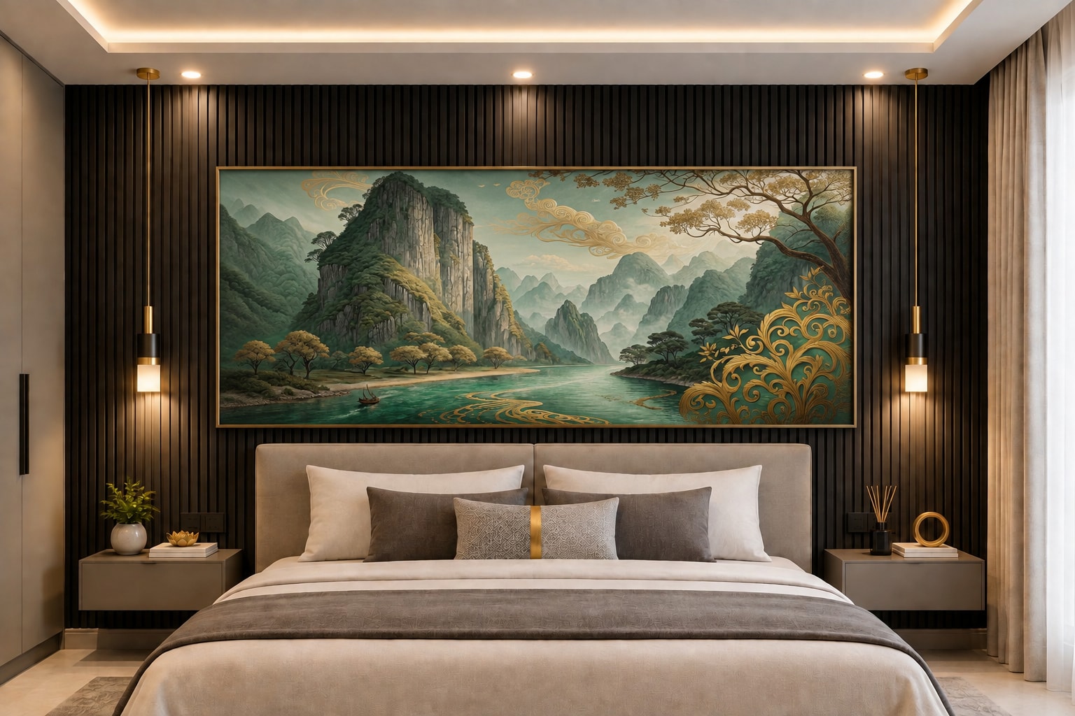 Glora Sheet GS03AA013 Jade River Karst applied on Luxury Living Room Feature Wall