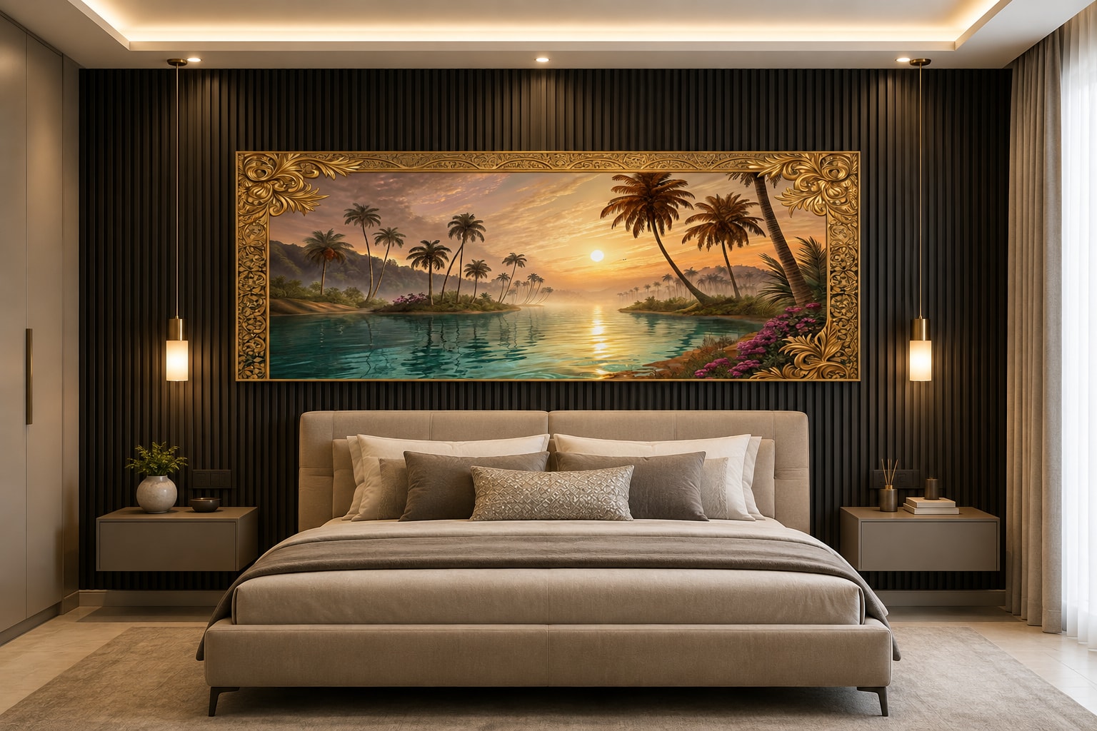 Glora Sheet GS03AA016 Tropical Island Sunset applied in Master Bedroom Lounge