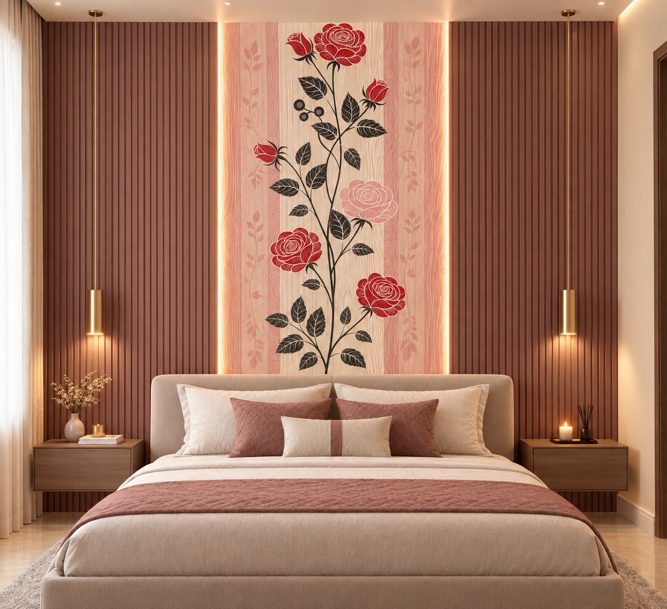 Glora Sheet GS09AA008 installed on Luxury Bedroom Wardrobes and Dressing Room Vanity Wall