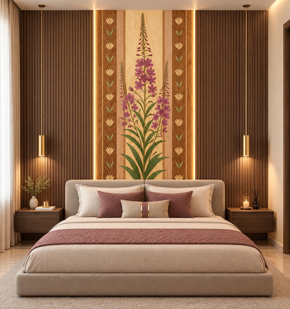 Glora Sheet GS09AA010 installed on Floor-to-Ceiling Wardrobe Shutters and Bed Backdrop