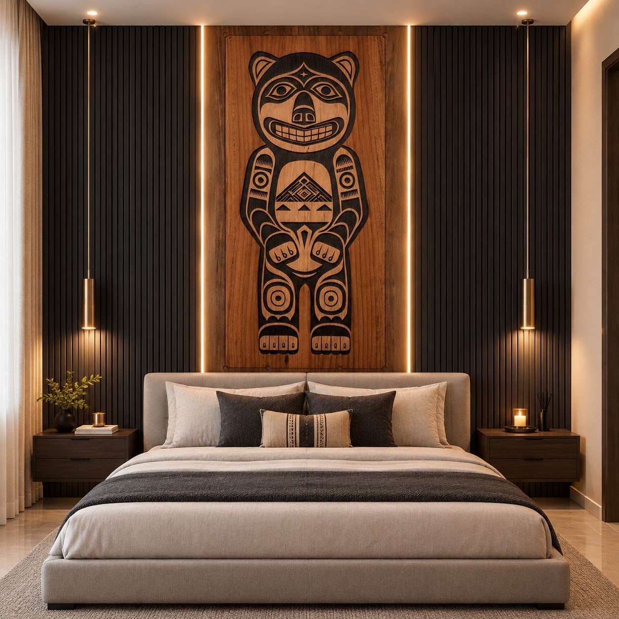 Glora Sheet GS09CC013 installed as Cultural Feature Door and High-End Resort Lounge Wall