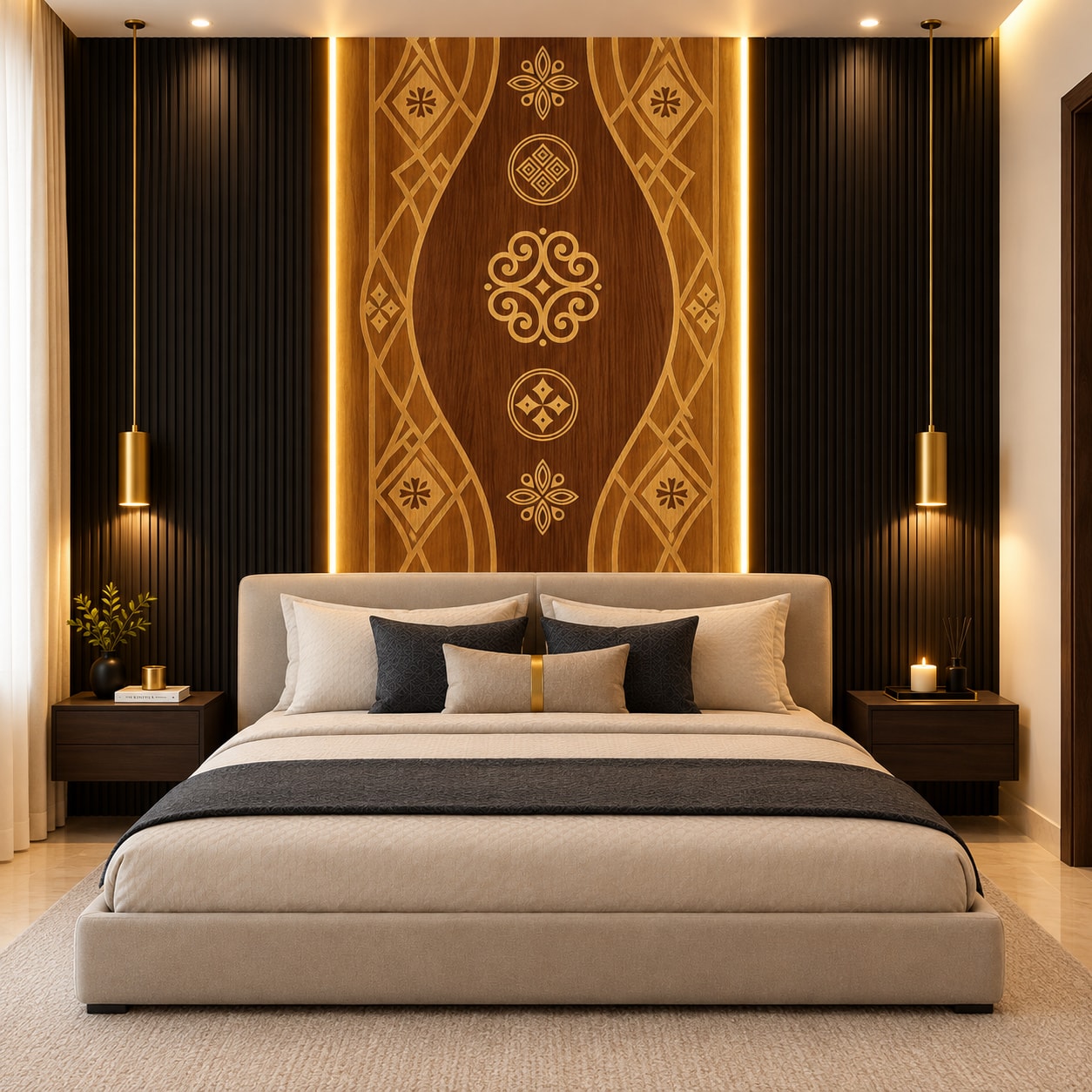 Glora Sheet GS08AA007 installed on Luxury Master Bedroom Wardrobes and Console