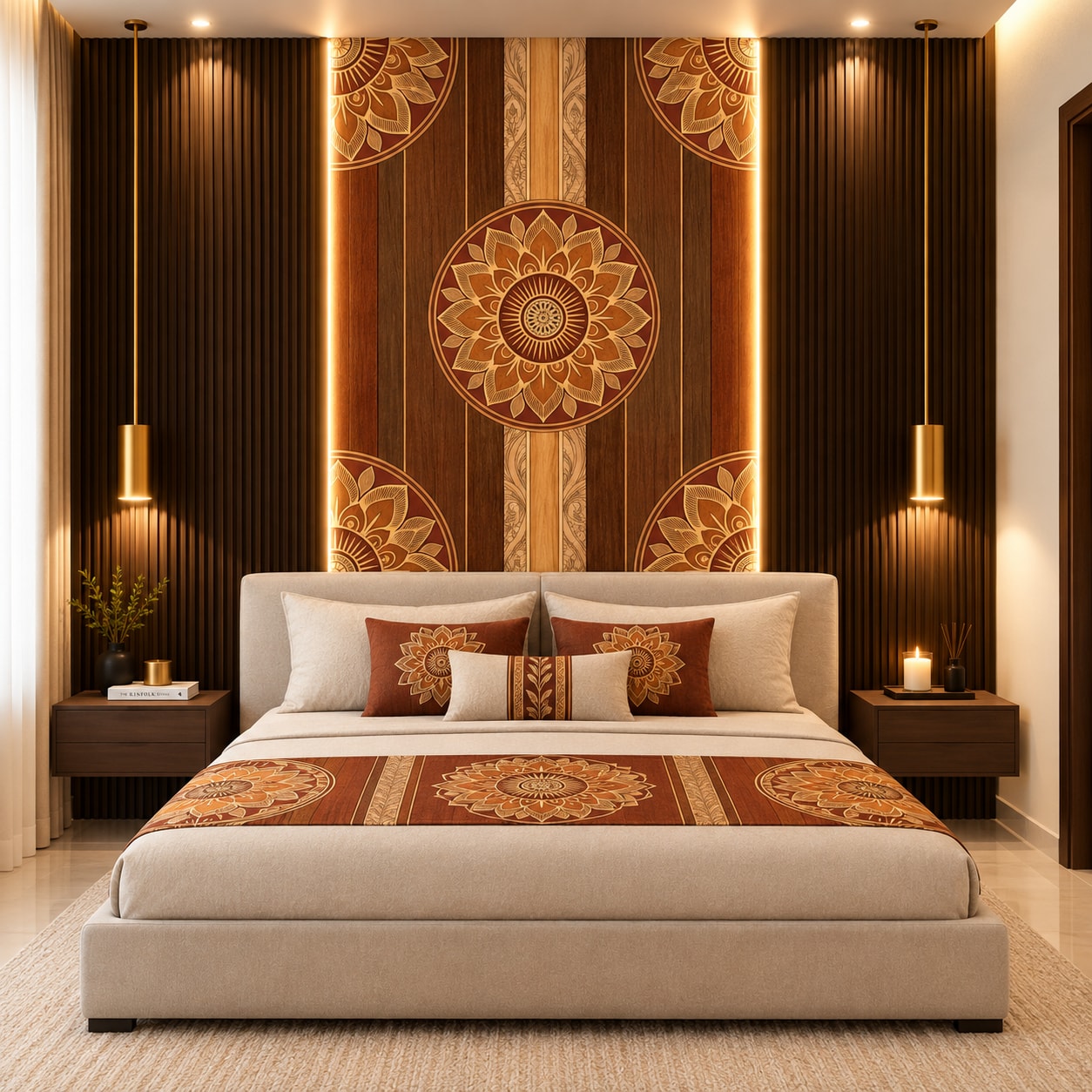 Glora Sheet GS08AA022 installed as Master Bedroom Door and Living Room TV Feature Wall