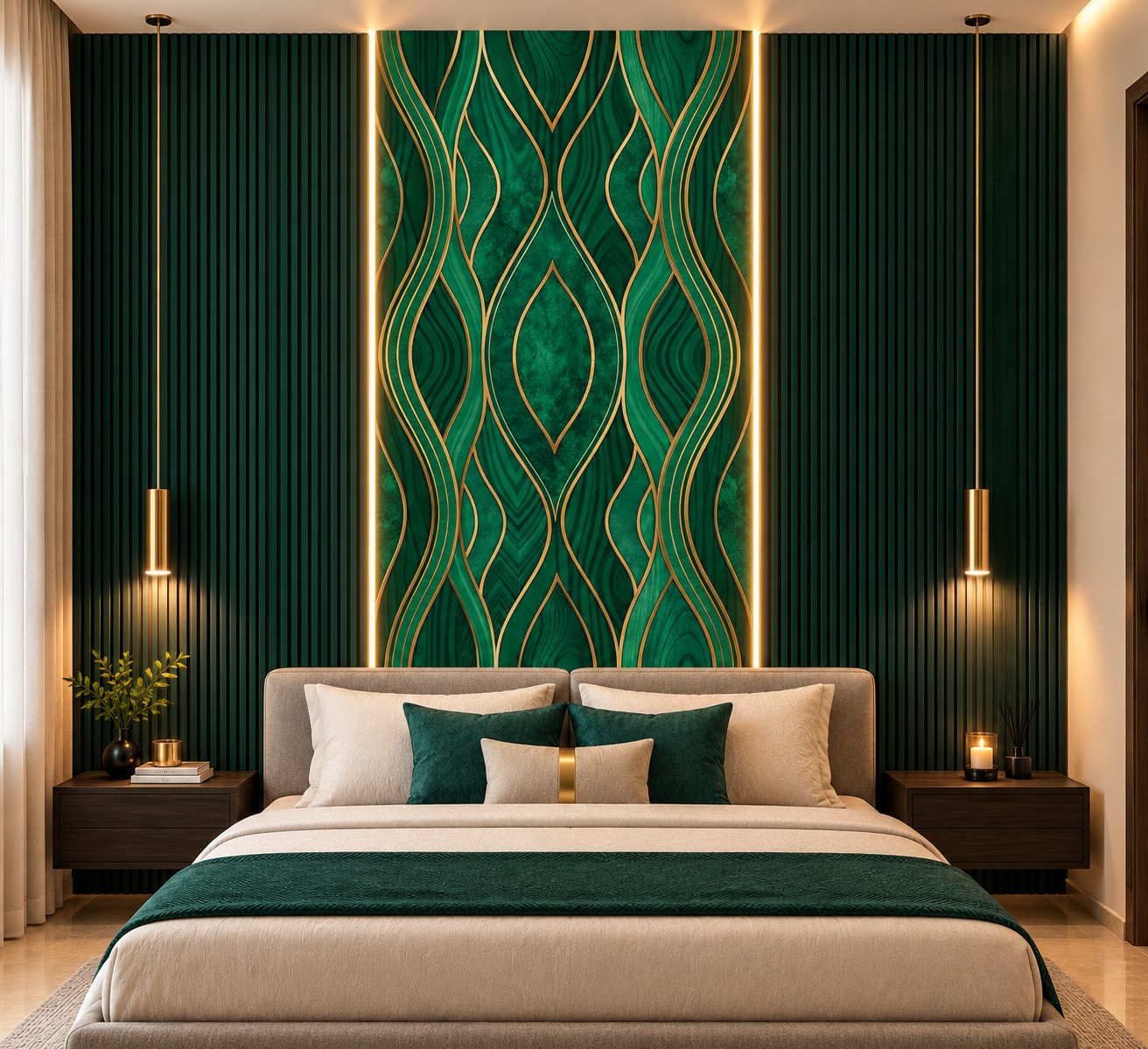Glora Sheet GS08AA028 installed as Luxury Powder Room Feature Wall and Bar Front