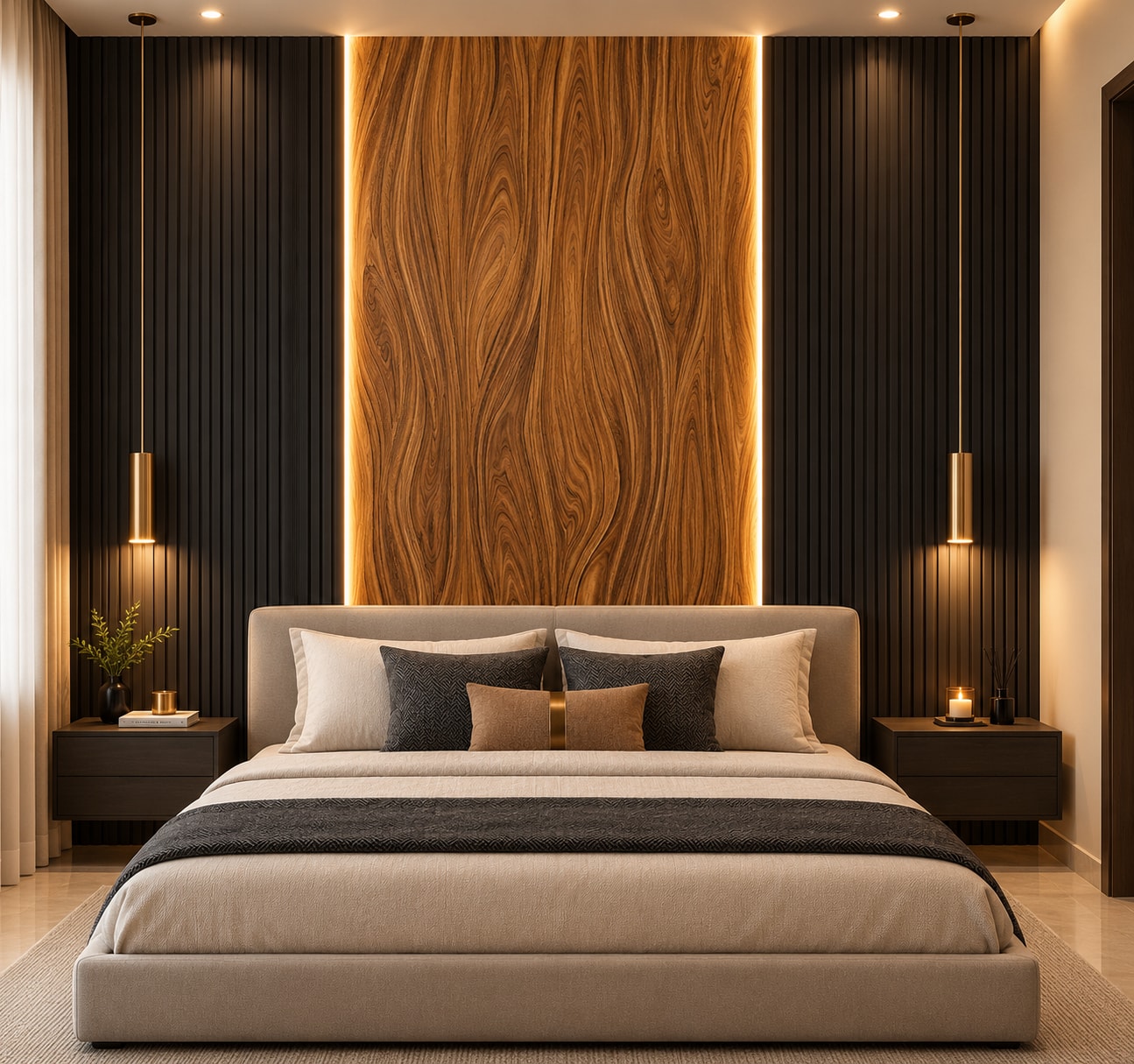 Glora Sheet GS07AA003 Swirl Rosewood installed in Executive Office TV Wall