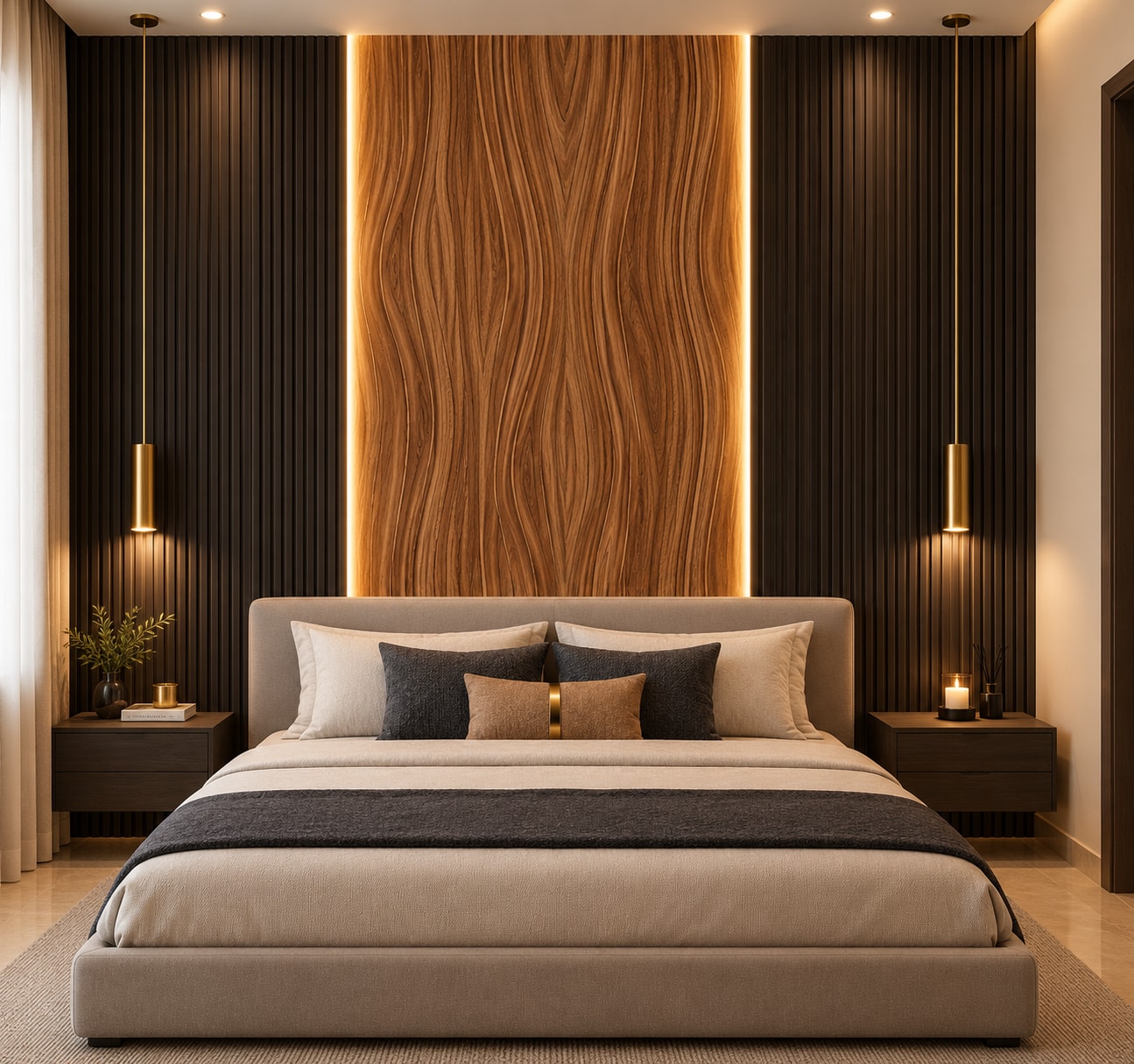 Glora Sheet GS07AA004 Bookmatched Walnut applied on Grand Entrance Double Doors