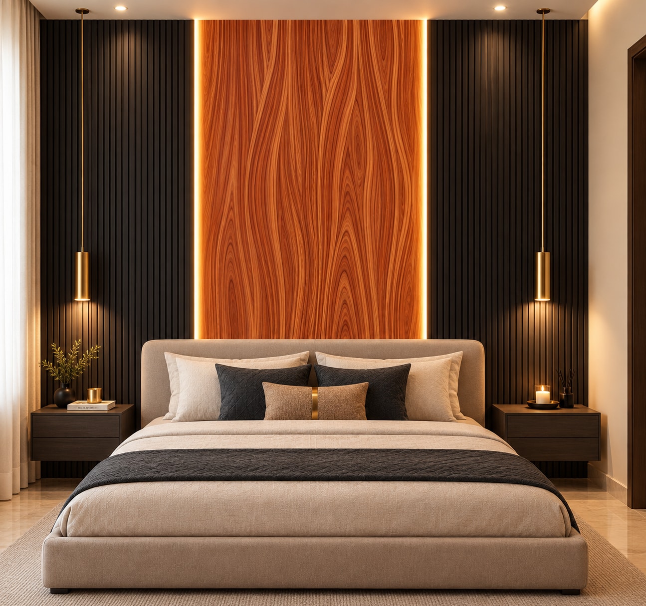 Glora Sheet GS07AA007 Auburn Teak installed in Executive Study Credenza & Wall
