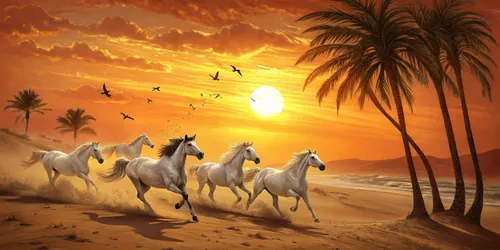 Glora Sheet GS02AA001 — Sunrise 7 Running Horses Coastal Wall Panel Surface Texture