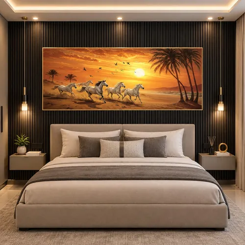 Glora Sheet GS02AA001 Seven Running Horses applied on luxury Living Room Feature Wall