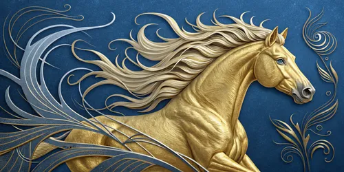 Glora Sheet GS02AA002 — Royal Golden Stallion on Sapphire Blue Surface Texture