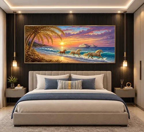Glora Sheet GS02AA004 Golden Coastal Horses applied in Contemporary Villa Living Room