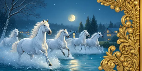 Glora Sheet GS02AA006 — Baroque Framed Moonlit White Horses Surface Texture