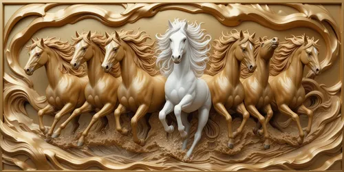 Glora Sheet GS02AA007 — 3D Relief 7 Running Horses Vastu Wall Panel Surface Texture