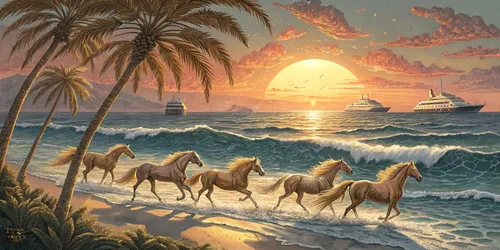 Glora Sheet GS02AA010 — Golden Stallions Ocean Sunset Surface Texture