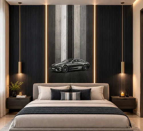 Glora Sheet GS09DD004 Supercar Luxury Veneer installed in Automotive Lounge Feature Wall