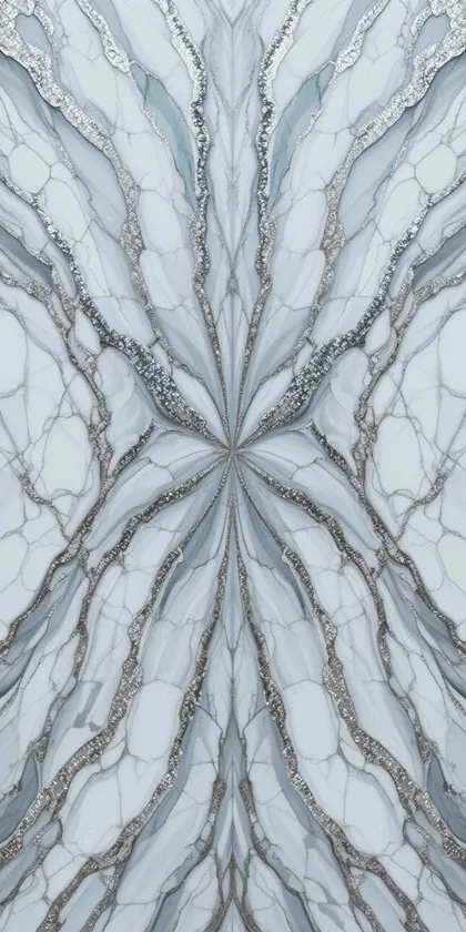 Glora Sheet GS01AA003 glacial silver Statuario bookmatched marble panel with mica crystalline veins