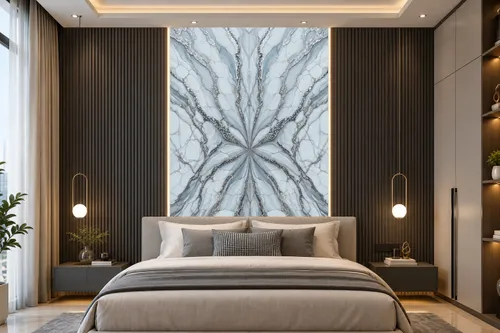 Glora Sheet GS01AA003 glacial silver Statuario bookmatched marble panel with mica crystalline veins