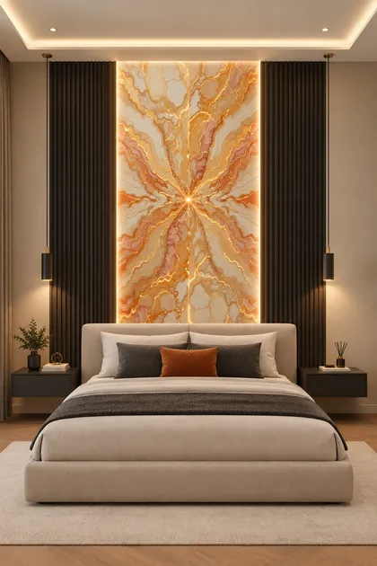 Glora Sheet GS01AA006 radiant golden starburst electric onyx marble panel with centrifugal gold fracture veins
