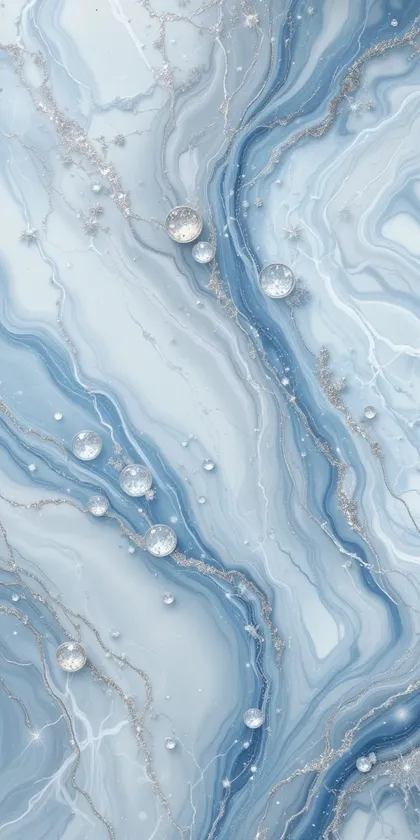 Glora Sheet GS01AA008 celestial blue agate marble panel with silver mica veins and floating crystal bubbles