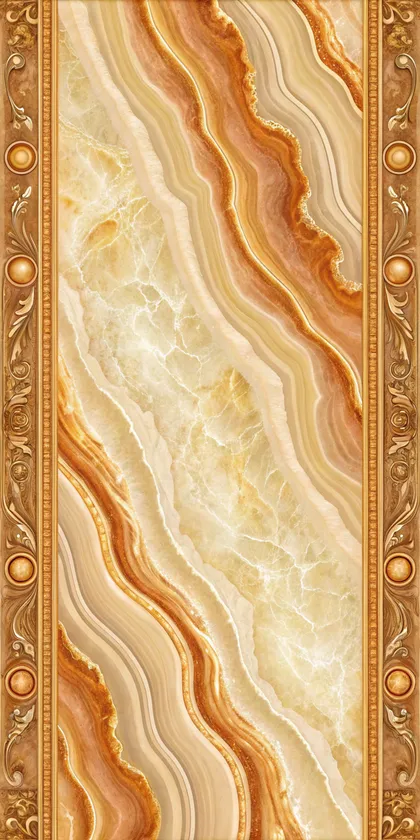 Glora Sheet GS01BB007 imperial honey onyx marble panel with ornate gilded baroque boiserie mouldings and cabochon jewels