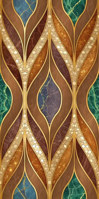 Glora Sheet GS01BB010 mocha Emperador marble panel with copper aventurine glitter and Art Deco brass bezels