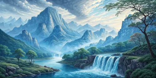 Glora Sheet GS03AA001 — Alpine Waterfall Mountain Mist Wall Panel Surface Texture