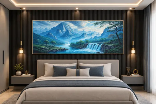 Glora Sheet GS03AA001 Alpine Waterfall applied in Luxury Living Room Accent Wall