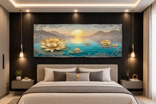 Glora Sheet GS03AA003 Golden Lotus applied on Pooja Room Feature Wall