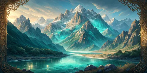 Glora Sheet GS03AA004 — Emerald Glacial Lake & Mountain Range Surface Texture