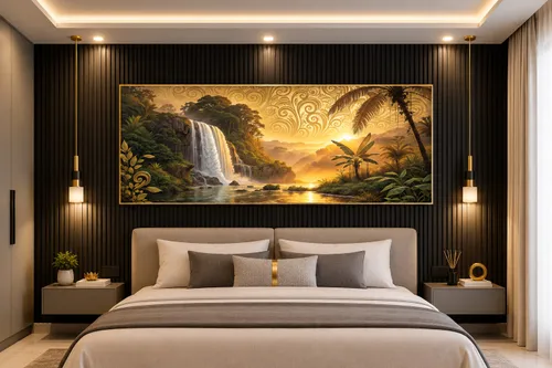 Glora Sheet GS03AA005 Tropical Waterfall installed in Luxury Hotel Suite Lounge