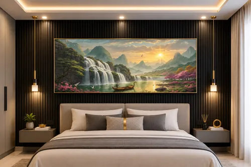 Glora Sheet GS03AA007 Cherry Blossom Waterfall applied in Master Bedroom Lounge