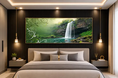 Glora Sheet GS03AA010 Forest Waterfall applied on Biophilic Dining Room Feature Wall