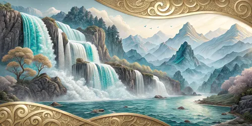 Glora Sheet GS03AA012 — Tiered Mountain Falls Baroque Relief Surface Texture