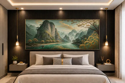 Glora Sheet GS03AA013 Jade River Karst applied on Luxury Living Room Feature Wall