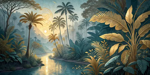 Glora Sheet GS03AA014 — Golden Canopy Tropical Rainforest River Surface Texture