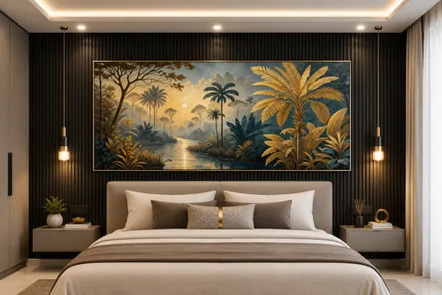 Glora Sheet GS03AA015 Sunburst Rainforest installed on Modern TV Entertainment Wall