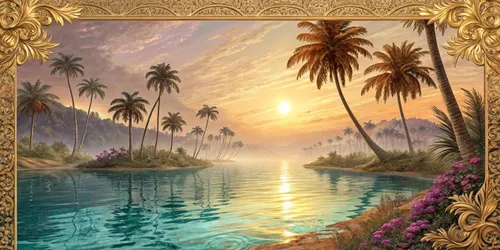 Glora Sheet GS03AA016 — Baroque Framed Tropical Island Sunset Surface Texture