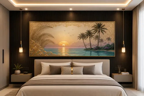 Glora Sheet GS03AA017 Art Deco Sunburst installed in Modern Penthouse Dining Wall