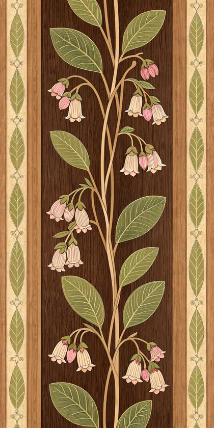 Glora Sheet GS09AA001 — Blush Pink Bellflower Campanula Vine Marquetry on Walnut
