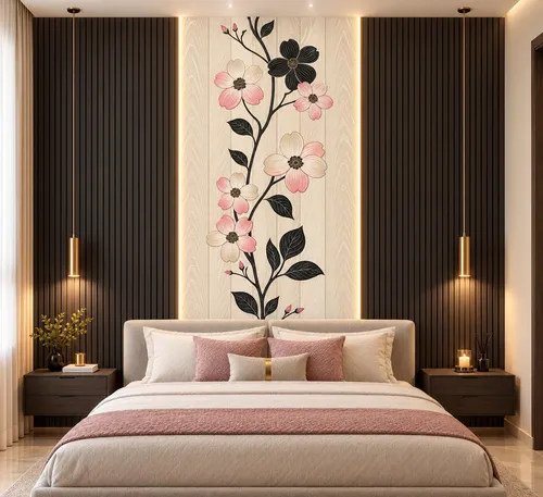 Glora Sheet GS09AA002 installed in Japandi Master Suite Bedroom Wall and Vanity Niche