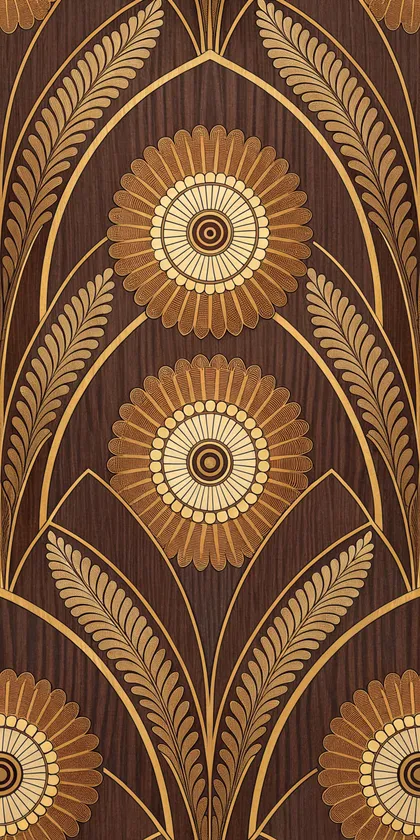Glora Sheet GS09AA007 — Art Deco Palmette Rosettes and Palm Fronds on Dark Walnut