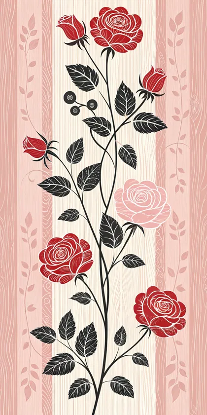 Glora Sheet GS09AA008 — English Garden Climbing Red and Blush Roses on Birch Planks