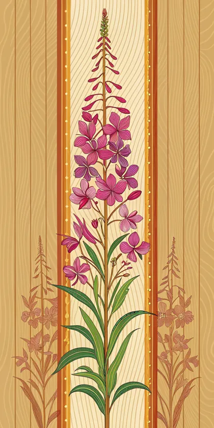 Glora Sheet GS09AA009 — Wild Fireweed Botanical Spire in Niche on Honey Teak Planks