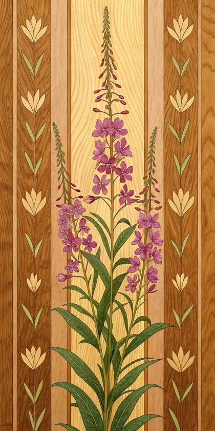 Glora Sheet GS09AA010 — Alpine Willowherb Bouquet with Tulip Marquetry Pilasters on Oak