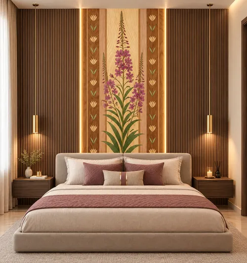 Glora Sheet GS09AA010 installed on Floor-to-Ceiling Wardrobe Shutters and Bed Backdrop